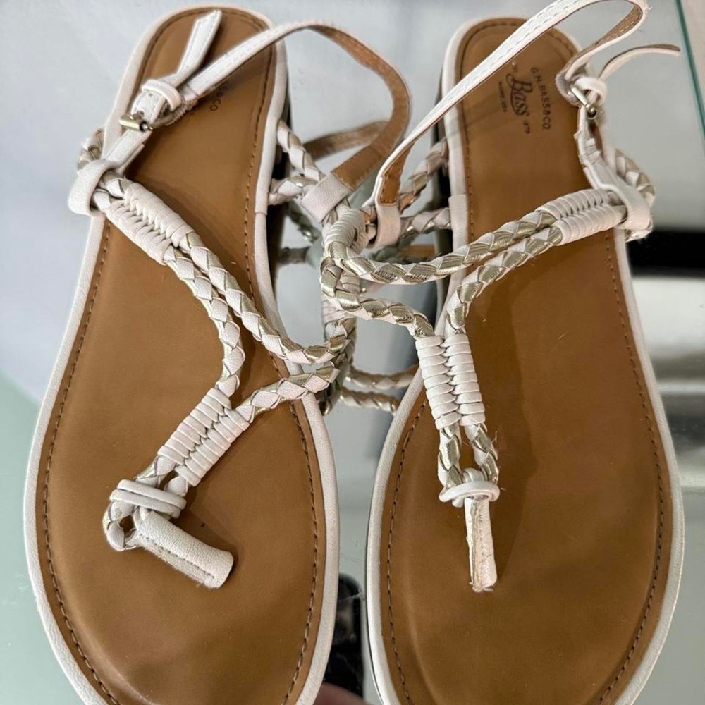 GH Bass Colette White Gold Braided T-Strap Sandals 9 0200-3316-100